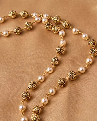Antique Pearl Gundu Beads Mala in 92.5 Silver