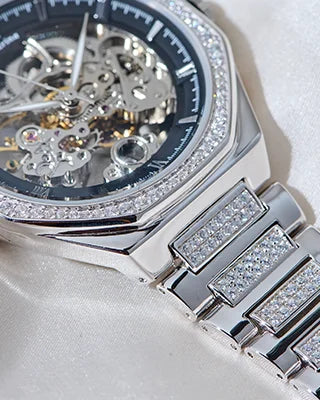 Black Stone Watch in 92.5 Silver