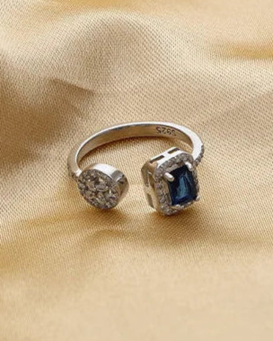 Blue Adjustable Ring in 92.5 Silver