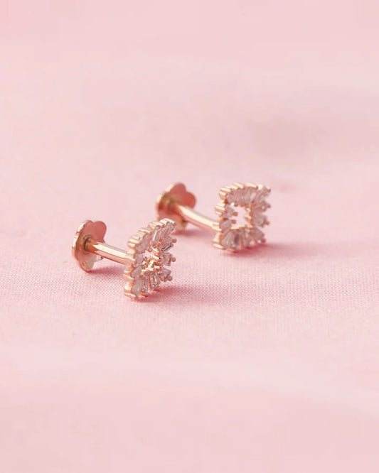 Radiant Rose Gold Square Studs in 92.5 Silver