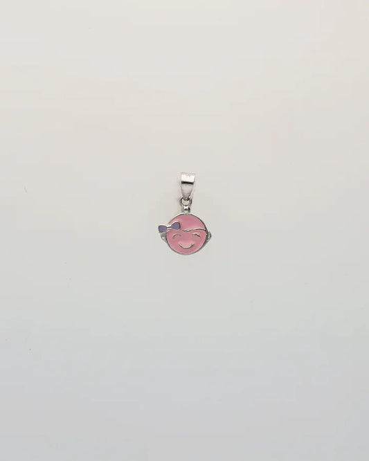 Pink Giggles Bow Enamel Pendant in 92.5 Silver