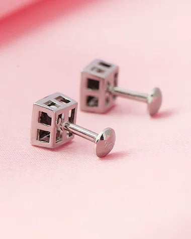 Onyx Square Rhodium Studs in 92.5 Silver