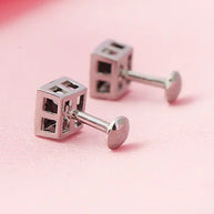 Onyx Square Rhodium Studs in 92.5 Silver