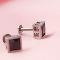 Onyx Square Rhodium Studs in 92.5 Silver