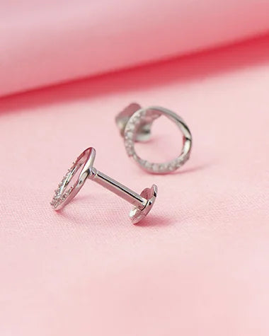 Elegant circular Rhodium Studs  in 92.5 Silver