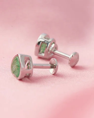 Mint Heart Rhodium Studs in 92.5 Silver