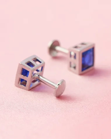 Sapphire Square Rhodium Studs in 92.5 Silver