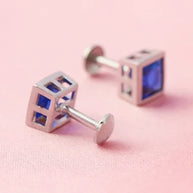 Sapphire Square Rhodium Studs in 92.5 Silver