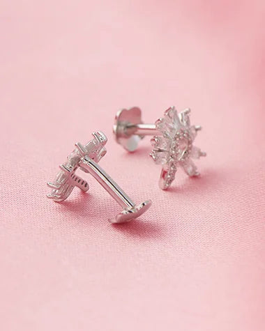 Timeless Floral Rhodium Studs in 92.5 Silver
