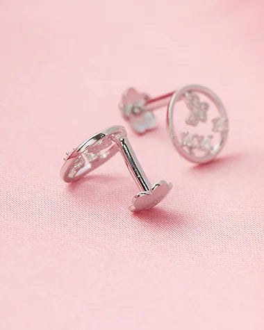 Butterfly Halo Rhodium Studs in 92.5 Silver