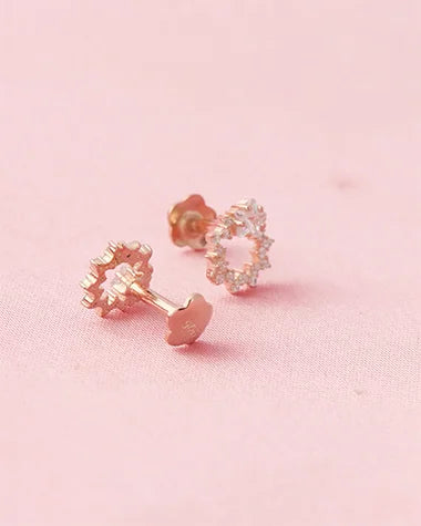Radiant Circle Rose Gold Studs in 92.5 Silver