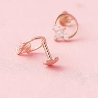Rose Gold Pearl Halo Studs in 92.5 Silver