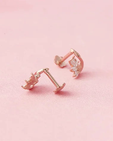 Rose Gold Floral Curve Studs in 92.5 Silver