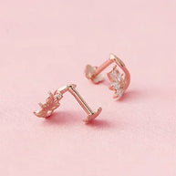 Rose Gold Floral Curve Studs in 92.5 Silver