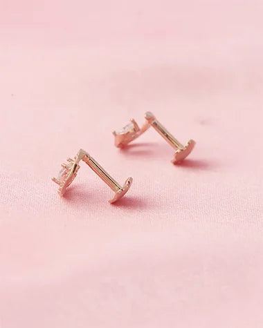Moonlit Heart Rose Gold Studs in 92.5 Silver