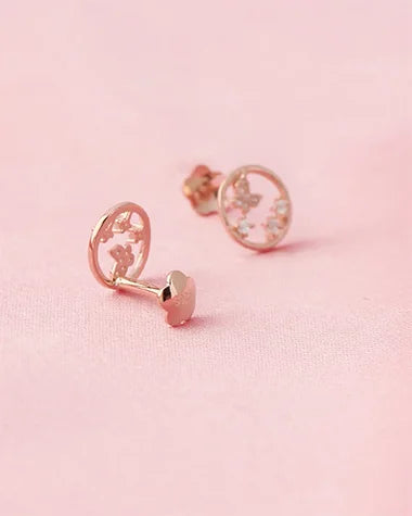Rose Gold Butterfly Halo Studs in 92.5 Silver