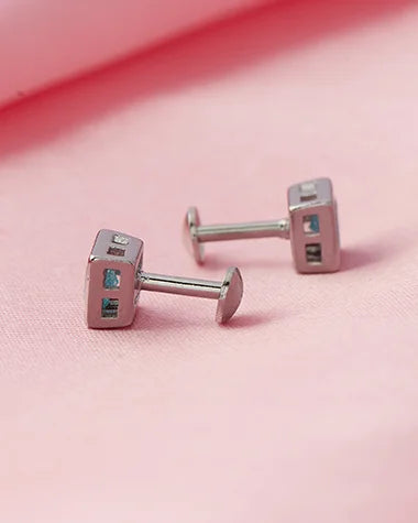 Mint Square Rhodium Studs in 92.5 Silver