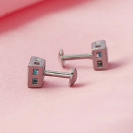 Mint Square Rhodium Studs in 92.5 Silver