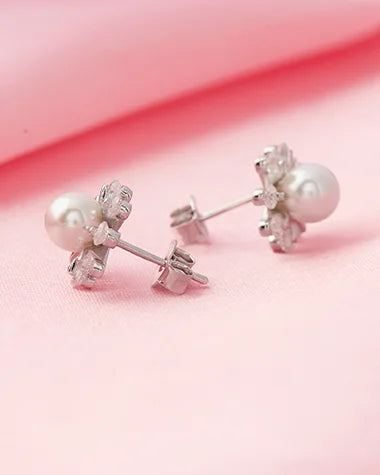 Elegant Geometry Rhodium Studs  in 92.5 Silver