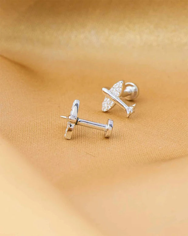Airplane Rhodium Studs in 92.5 Silver