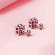 Ruby Square Rhodium Studs in 92.5 Silver