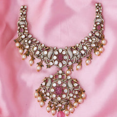 Maharani’s Elegance Necklace with Ruby and Pearl Hangings