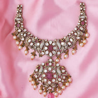 Maharani’s Elegance Necklace with Ruby and Pearl Hangings