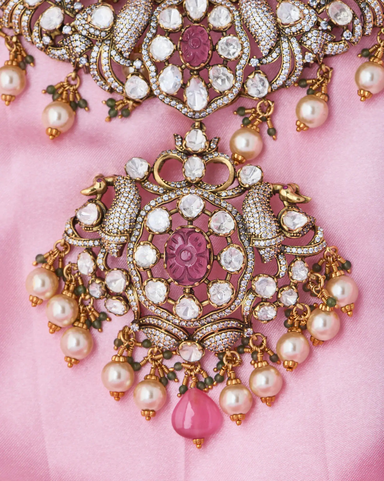Maharani’s Elegance Necklace with Ruby and Pearl Hangings
