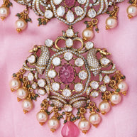 Maharani’s Elegance Necklace with Ruby and Pearl Hangings
