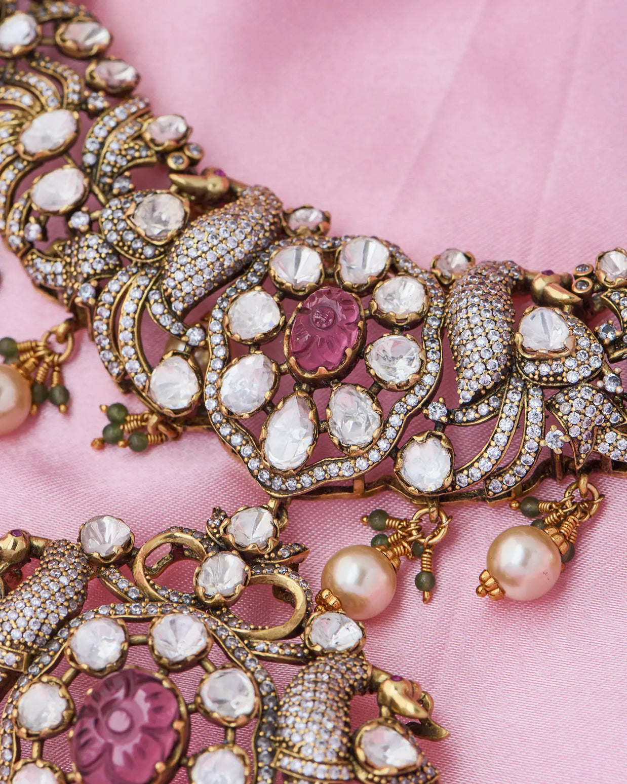 Maharani’s Elegance Necklace with Ruby and Pearl Hangings