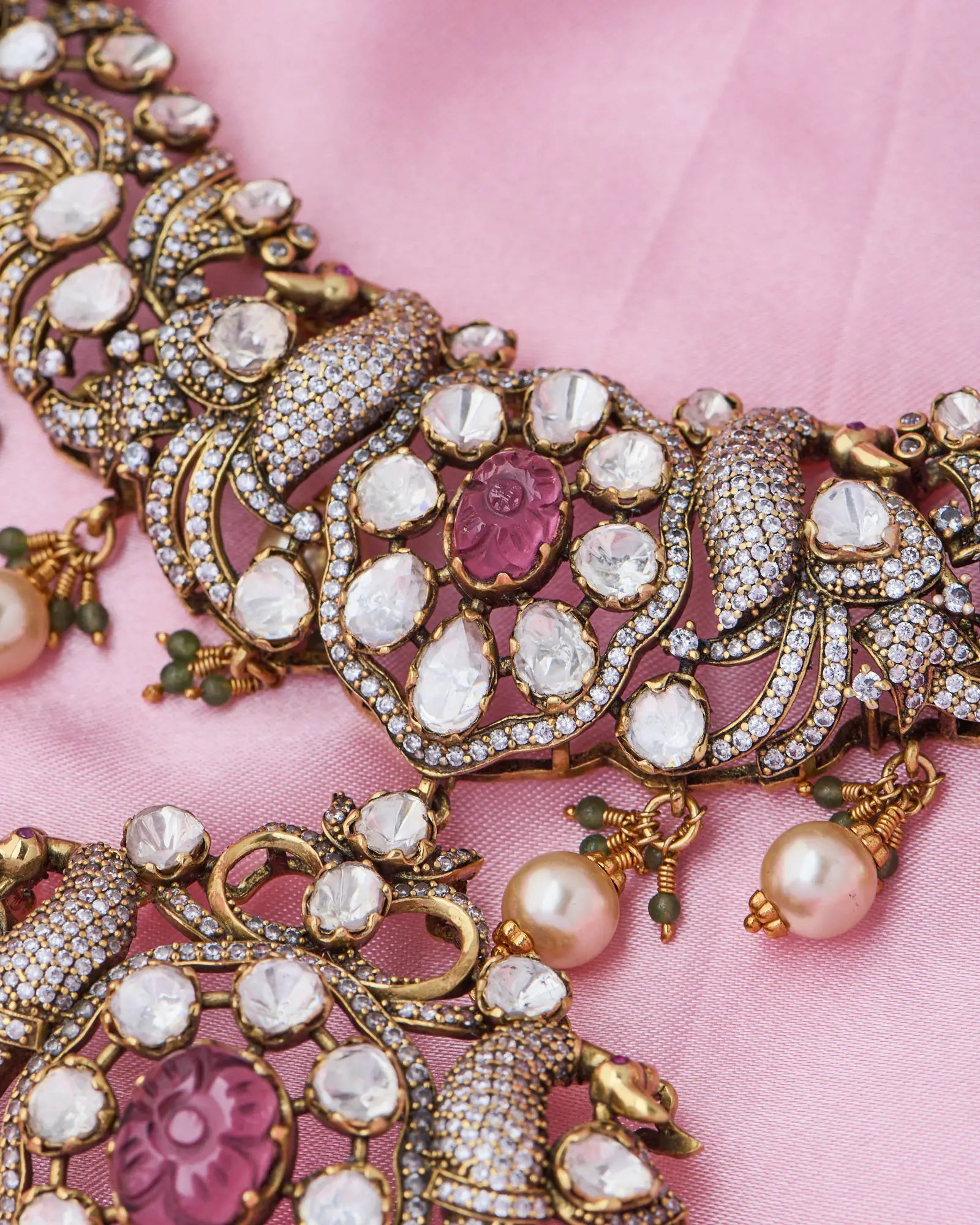 Maharani’s Elegance Necklace with Ruby and Pearl Hangings