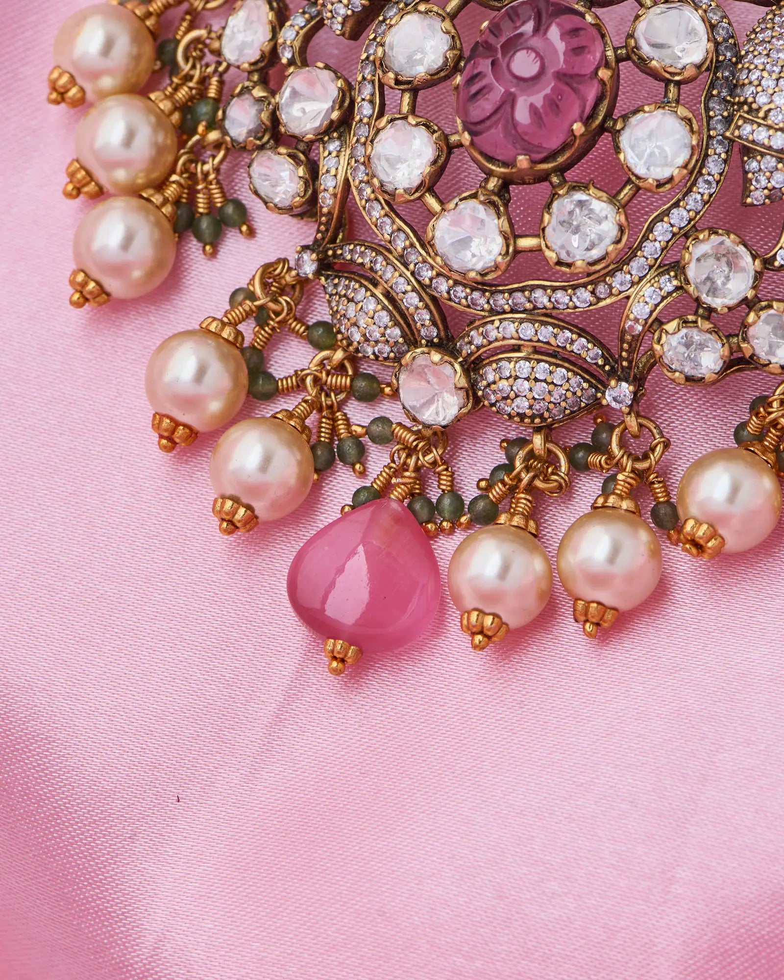 Maharani’s Elegance Necklace with Ruby and Pearl Hangings