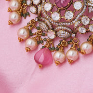 Maharani’s Elegance Necklace with Ruby and Pearl Hangings
