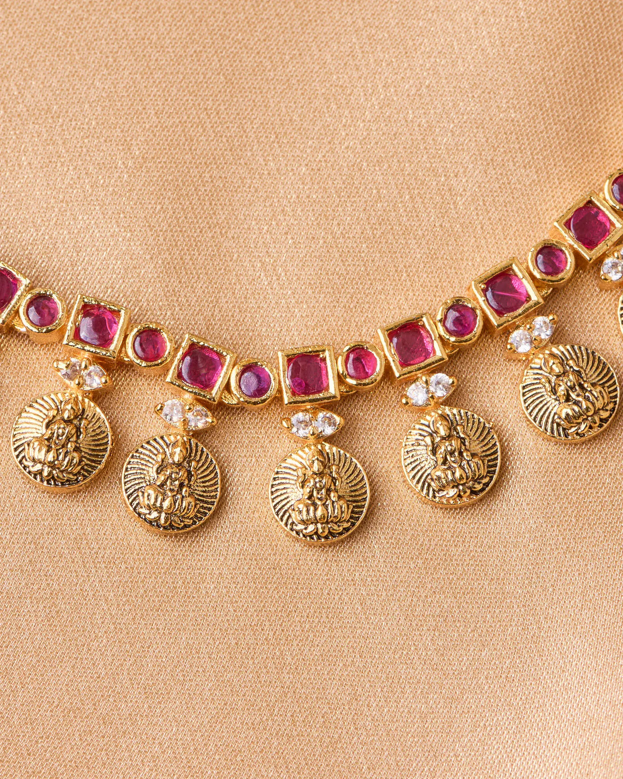 Antique Lakshmi Ruby Stone Necklace