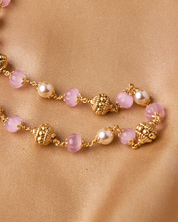 Antique Pink Stone Beads Mala