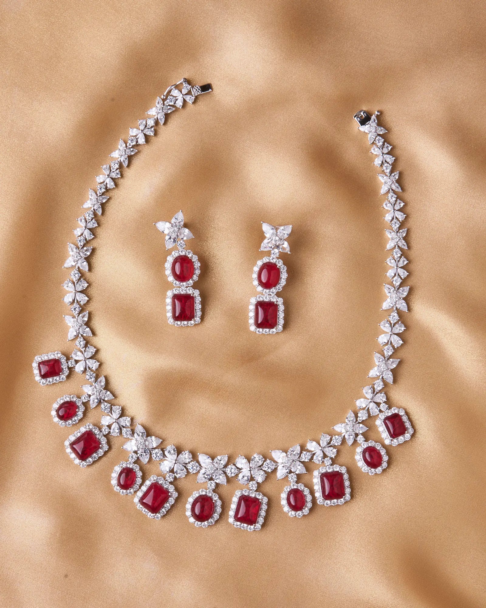 Royal Crimson Glow Silver Necklace