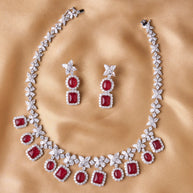 Royal Crimson Glow Silver Necklace