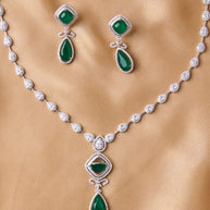 Emerald Aura Silver Statement Necklace