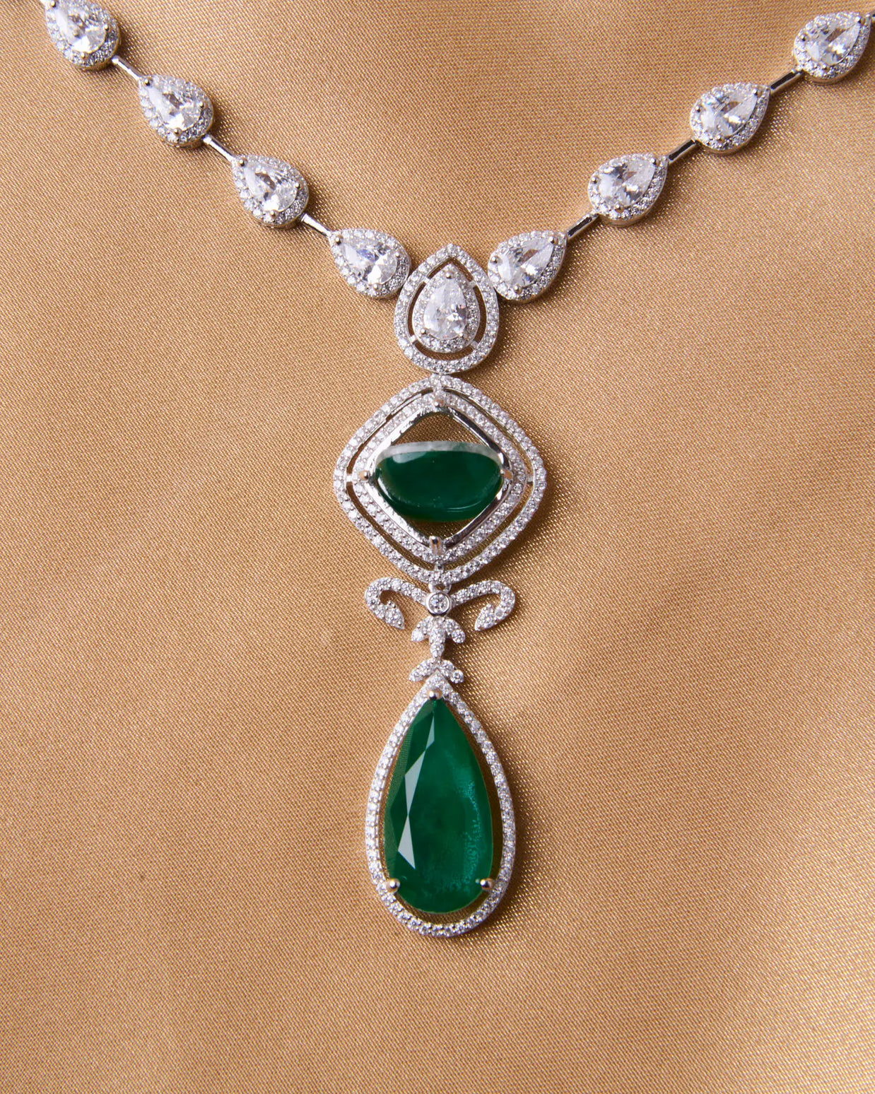 Emerald Aura Silver Statement Necklace