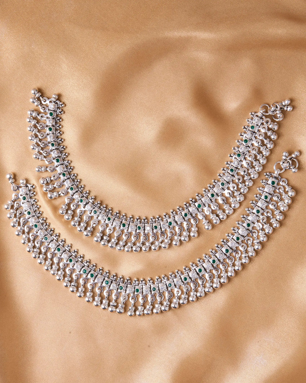 Silsila Oxidized Jaipur Payal with Silver Ball Hangings
