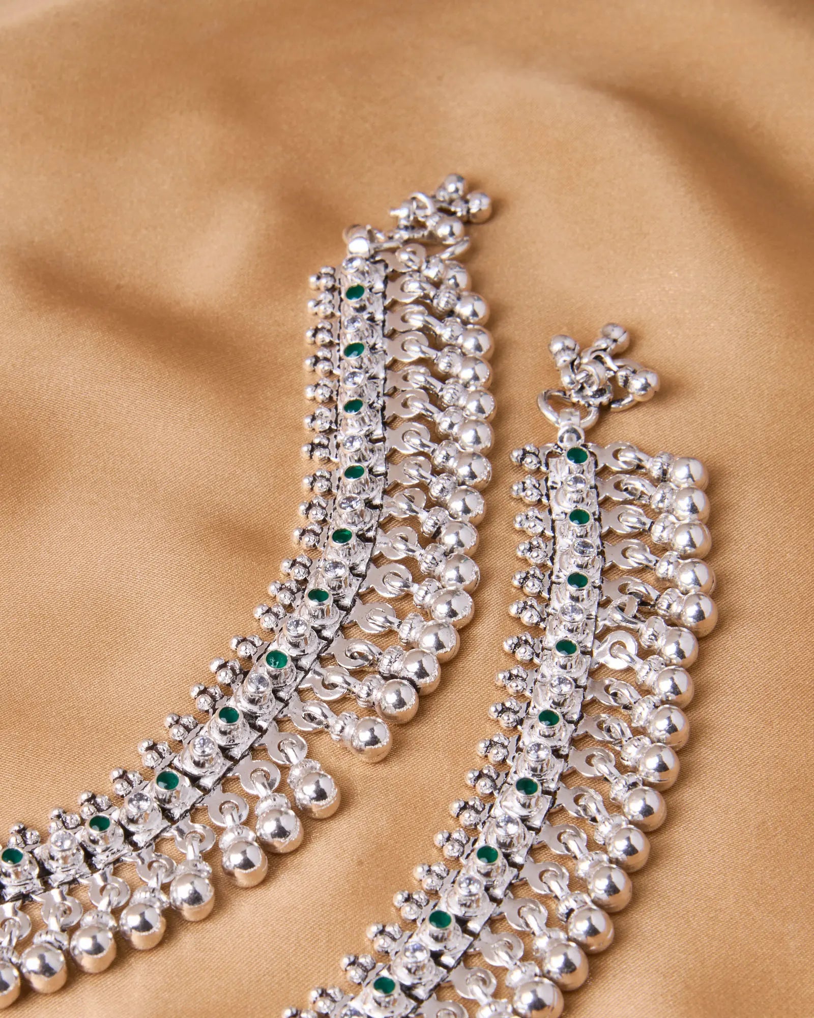 Silsila Oxidized Jaipur Payal with Silver Ball Hangings