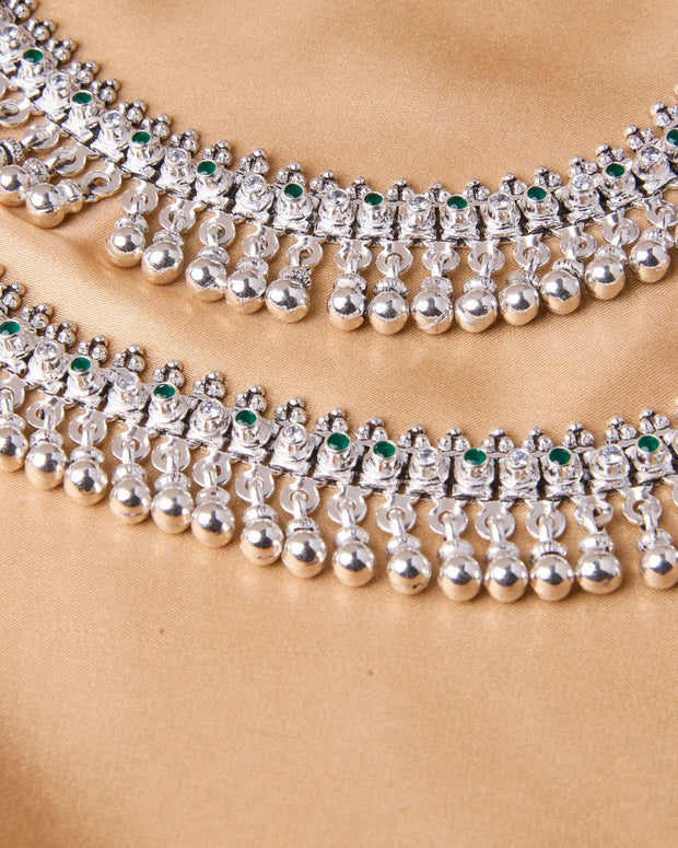 Silsila Oxidized Jaipur Payal with Silver Ball Hangings
