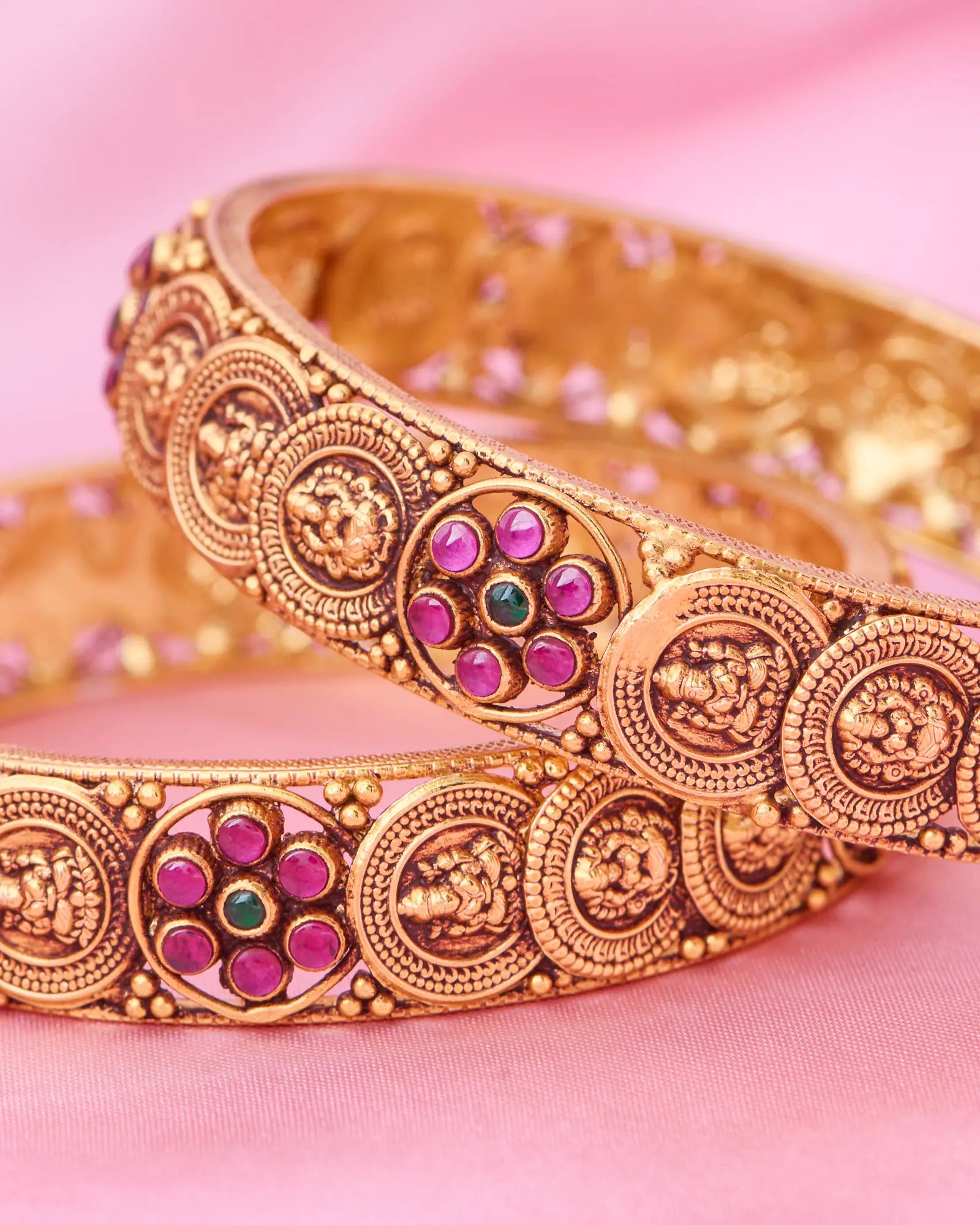 Antique Lakshmi Ruby Floral Bangle