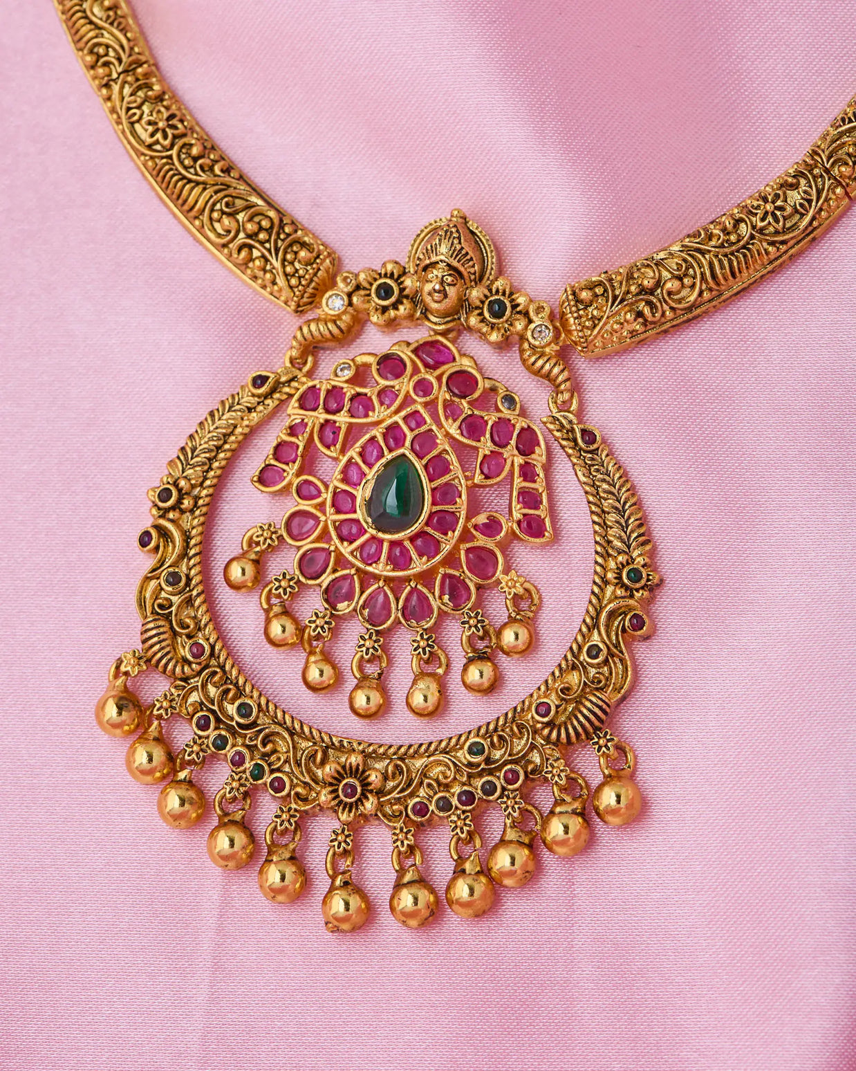 Antique Lakshmi Ruby Pendant Necklace