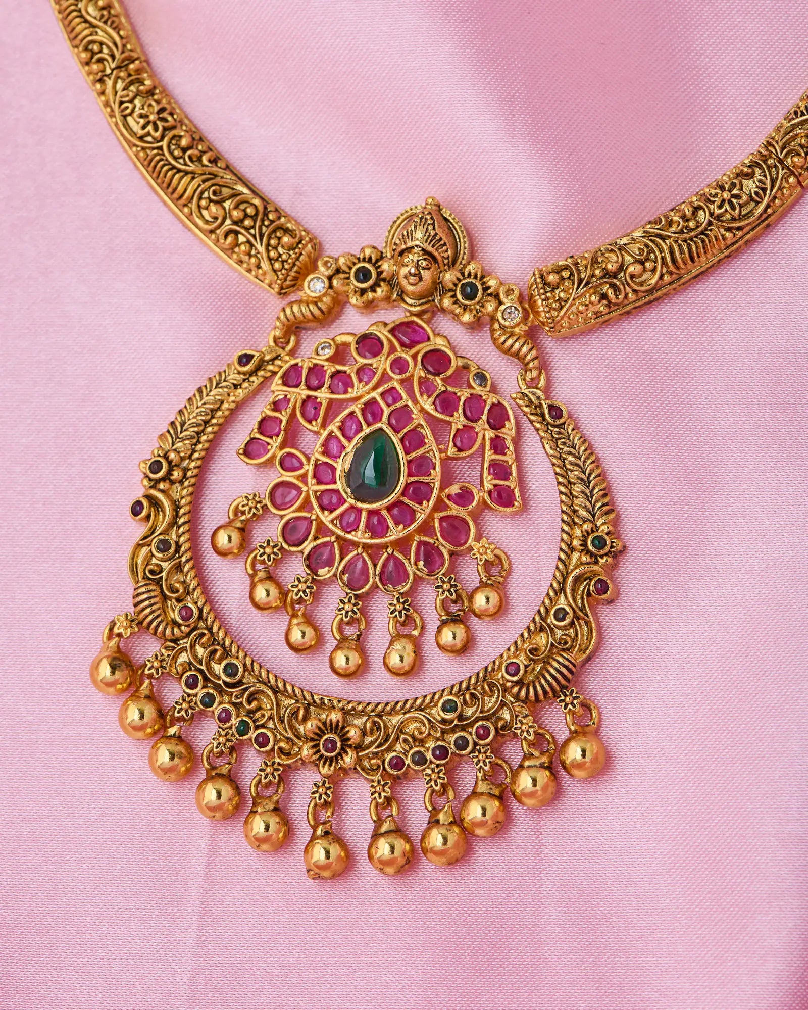 Antique Lakshmi Ruby Pendant Necklace