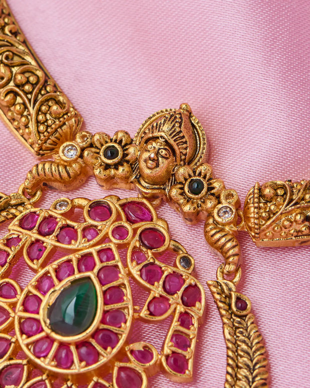 Antique Lakshmi Ruby Pendant Necklace