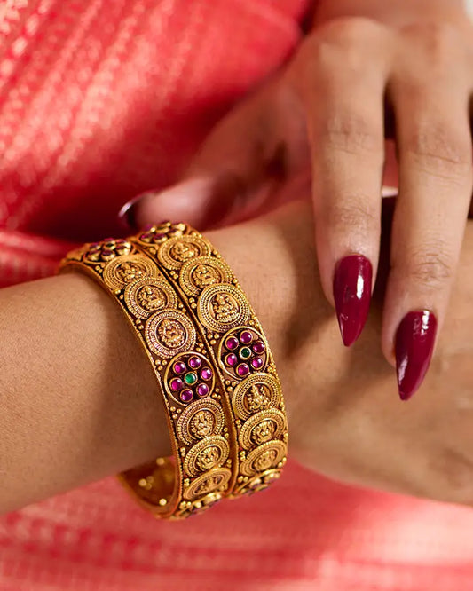 Antique Lakshmi Ruby Floral Bangle in 92.5 Silver