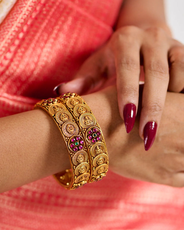 Antique Lakshmi Ruby Floral Bangle