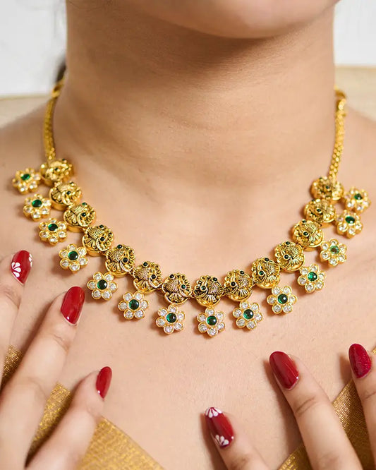 Antique Peacock Floral Necklace in 92.5 Silver