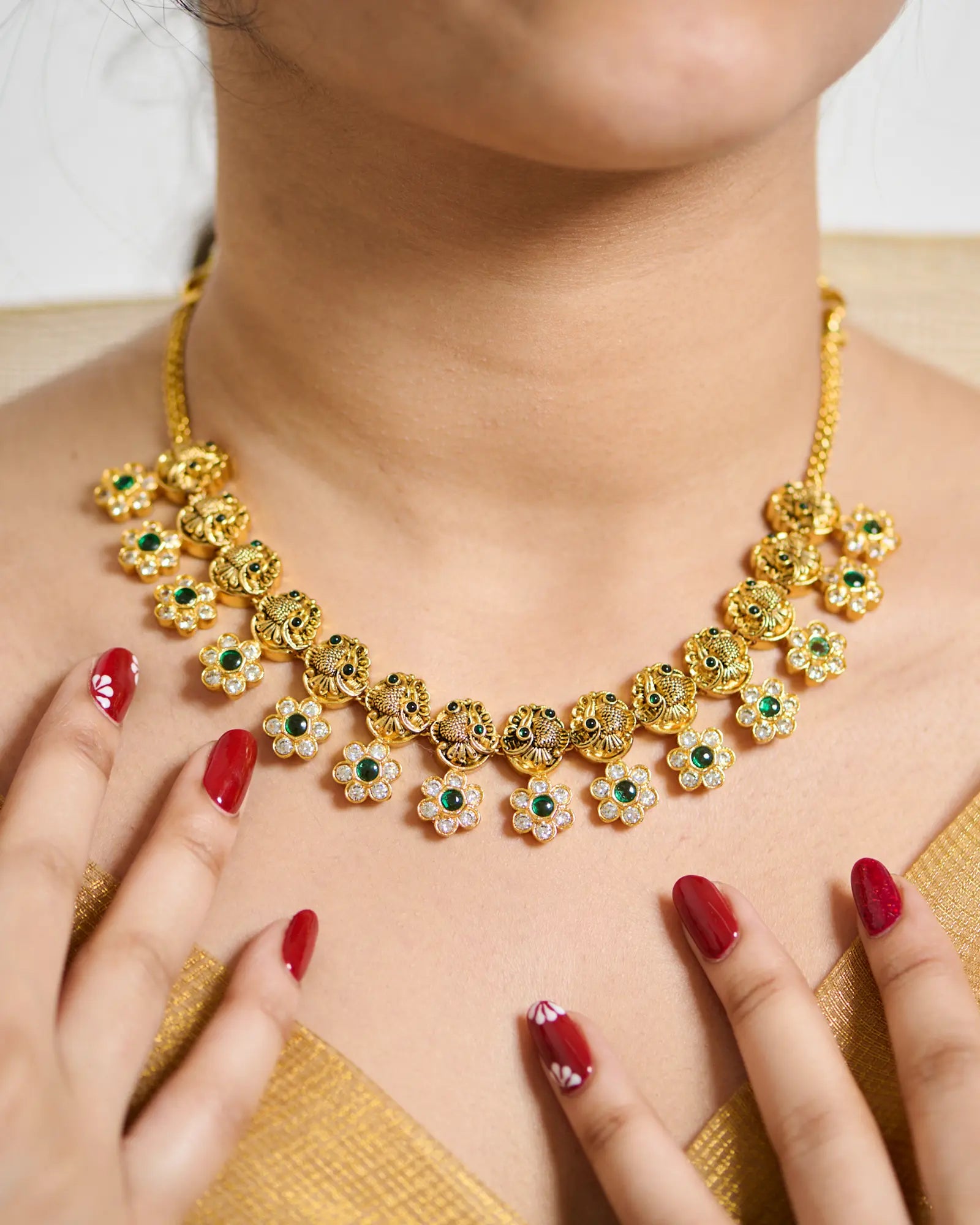 Antique Peacock Floral Necklace